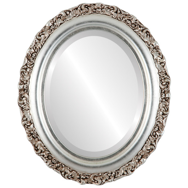 Venice Beveled Oval Mirror Frame in Silver Leaf with Brown Antique