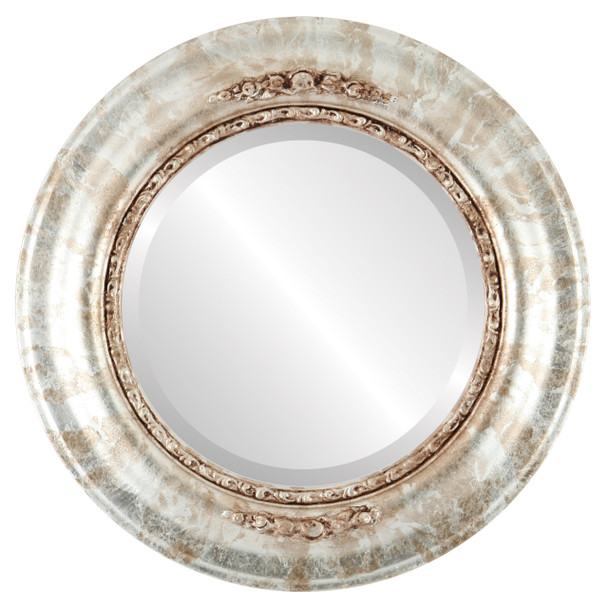 Boston Beveled Round Mirror Frame in Champagne Silver