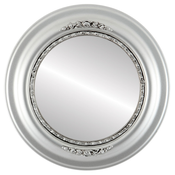 Boston Beveled Round Mirror Frame in Silver Spray