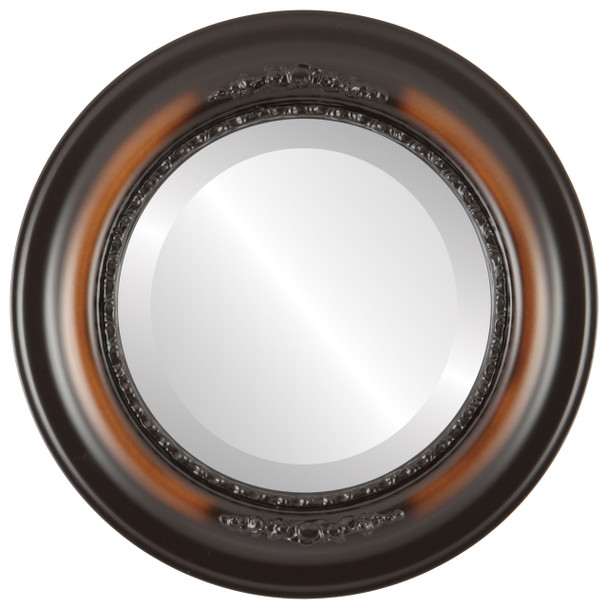 Boston Beveled Round Mirror Frame in Walnut