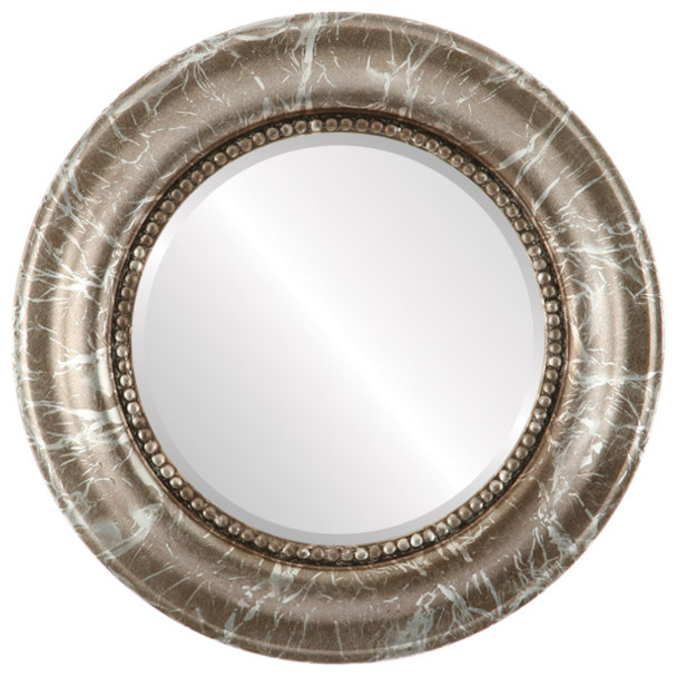 Heritage Beveled Round Mirror Frame in Champagne Silver