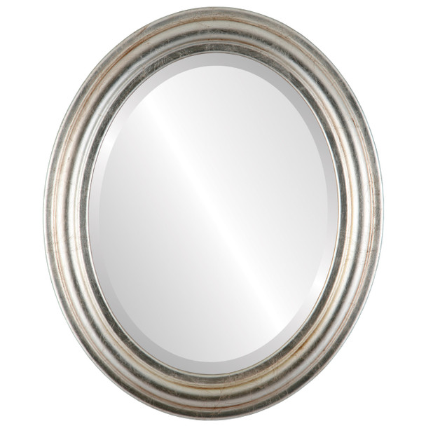 Philadelphia Beveled Oval Mirror Frame in Silver Leaf with Brown Antique
