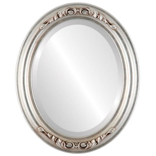 Florence Beveled Oval Mirror Frame in Silver Leaf with Brown Antique