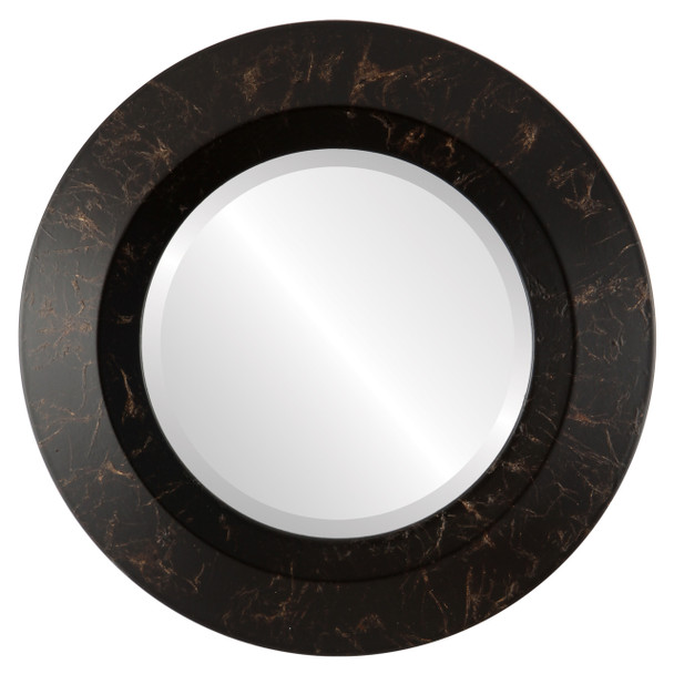 Veneto Bevelled Round Mirror Frame in Veined Onyx