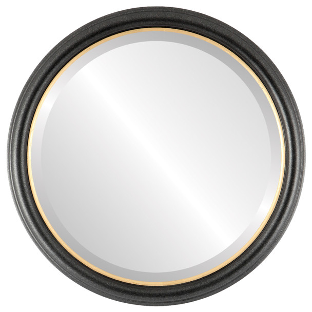 Hamilton Beveled Round Mirror Frame in Black Silver with Gold Lip