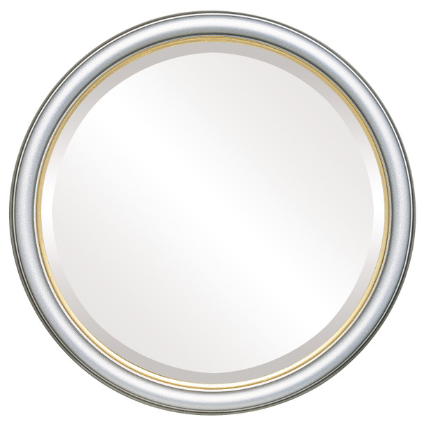 Hamilton Beveled Round Mirror Frame in Silver Shade with Gold Lip