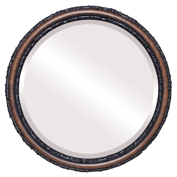 Virginia Beveled Round Mirror Frame in Vintage Walnut