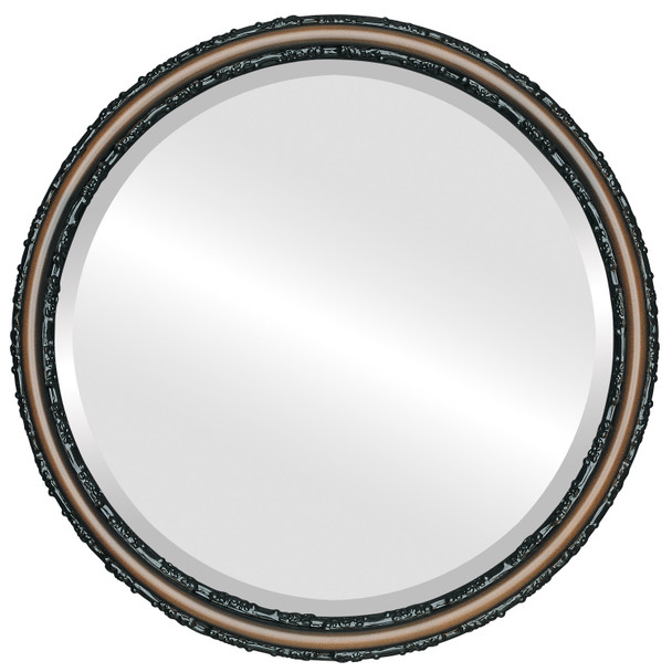 Virginia Beveled Round Mirror Frame in Walnut