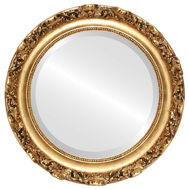 Rome Bevelled Round Mirror Frame in Antique Gold Leaf