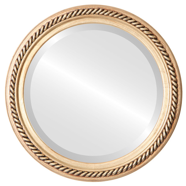 Santa-Fe Beveled Round Mirror Frame in Antique Gold Leaf