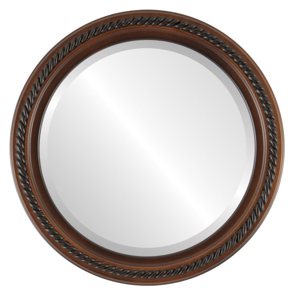 Santa-Fe Beveled Round Mirror Frame in Walnut