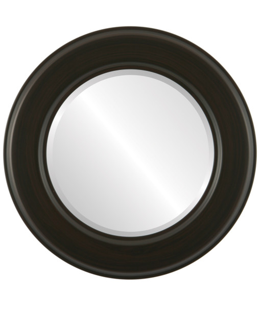 Marquis Beveled Round Mirror Frame in Black Walnut