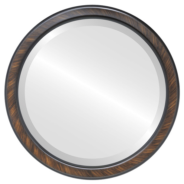 Toronto Beveled Round Mirror Frame in Vintage Walnut
