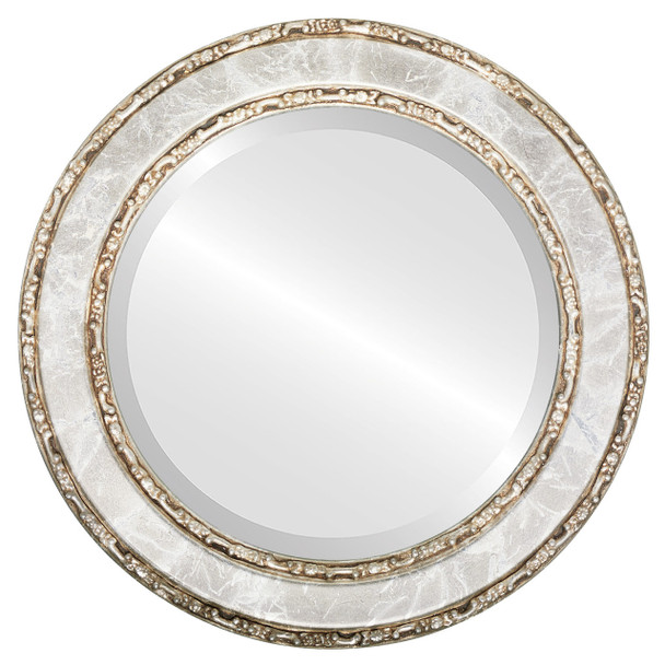 Monticello Beveled Round Mirror Frame in Champagne Silver