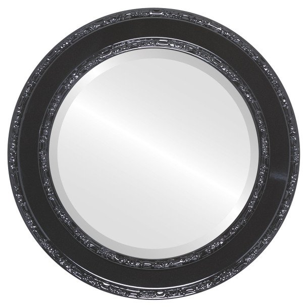 Monticello Beveled Round Mirror Frame in Gloss Black