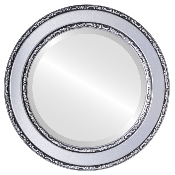 Monticello Beveled Round Mirror Frame in Silver Spray