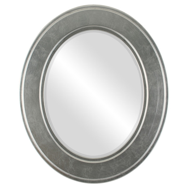 Montreal Beveled Oval Mirror Frame in Silver Leaf with Black Antique