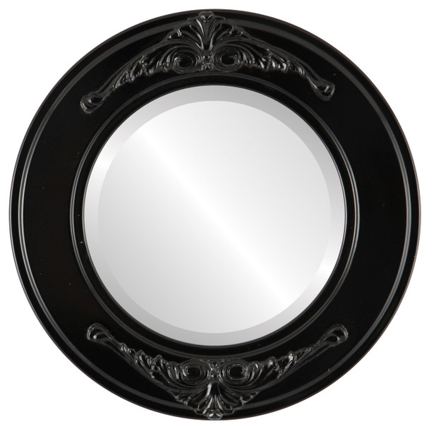 Ramino Beveled Round Mirror Frame in Gloss Black