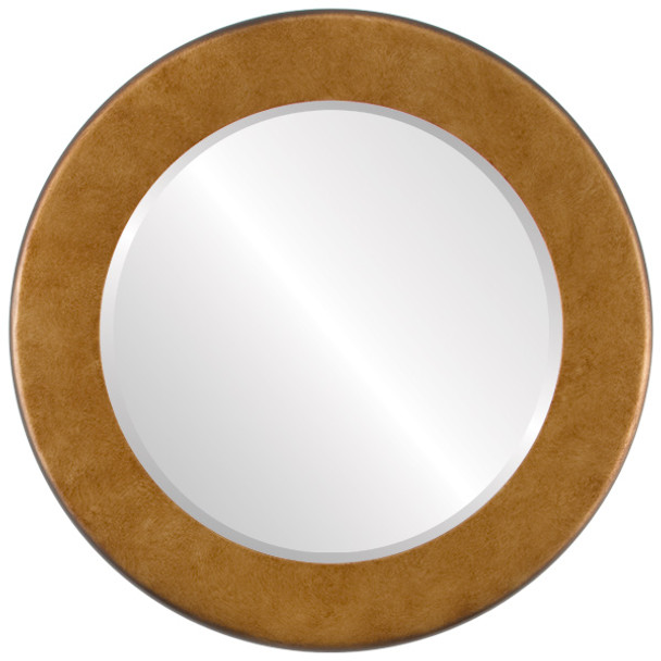 Avenue Beveled Round Mirror Frame in Burnished Gold