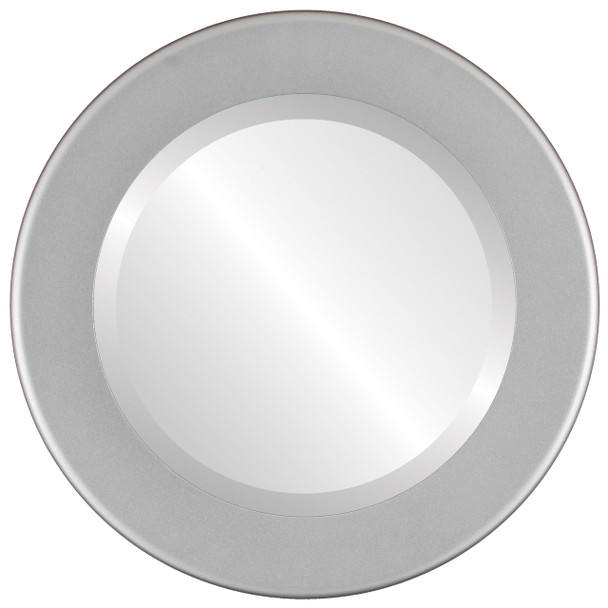 Avenue Beveled Round Mirror Frame in Bright Silver