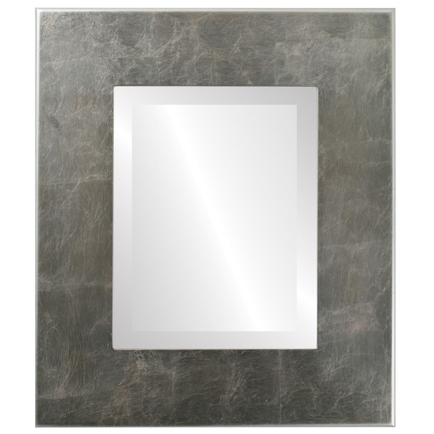 Boulevard Beveled Rectangle Mirror Frame in Silver Leaf with Brown Antique