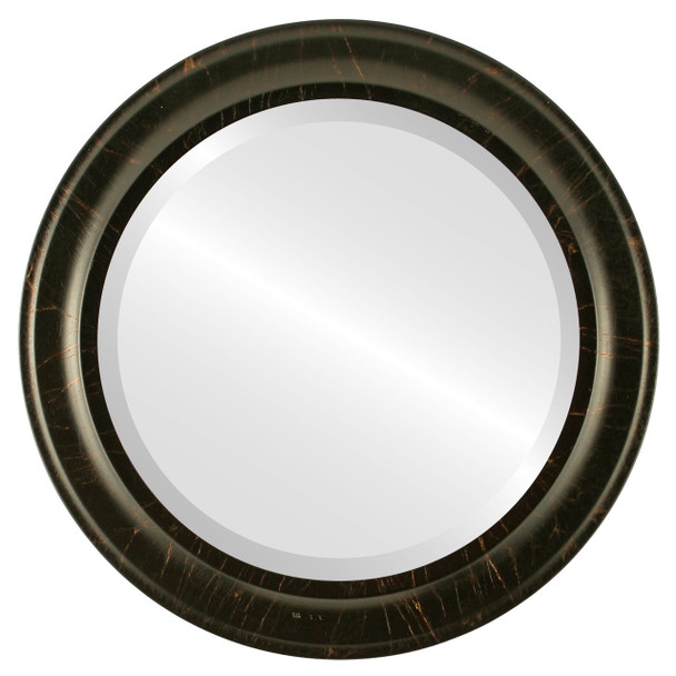 Messina Beveled Round Mirror Frame in Veined Onyx