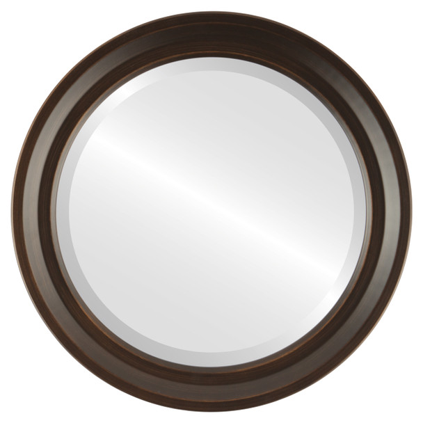 Newport Beveled Round Mirror Frame in Rubbed Bronze