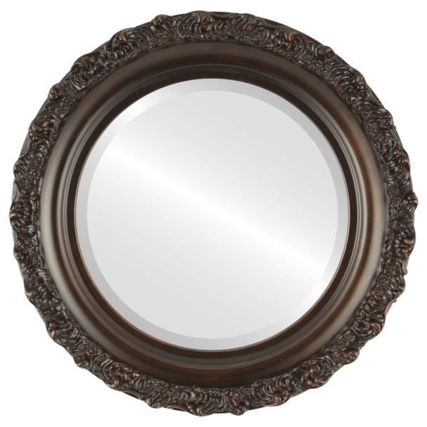 Venice Beveled Round Mirror Frame in Rubbed Bronze