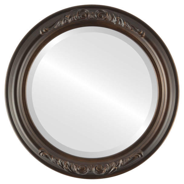 Florence Beveled Round Mirror Frame in Rubbed Bronze