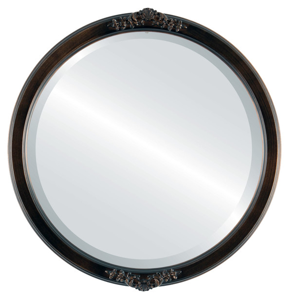 Athena Beveled Round Mirror Frame in Rubbed Bronze