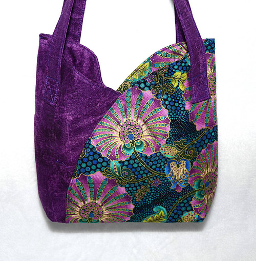Purses / HB-P-1: Purple Flowers - Half Circle
