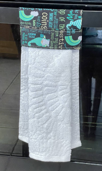 Decor Kitchen Towels / DK-KT-1: Green Gnomes (White)