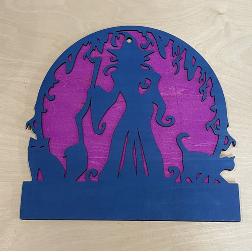 Wall Art - Halloween / SH-HWA-19: Witch and her Cats (Black / Purple)