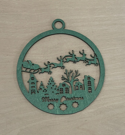 Christmas Tree Decorations / SH-CTD-2: Santa in Sleigh over City (Green)