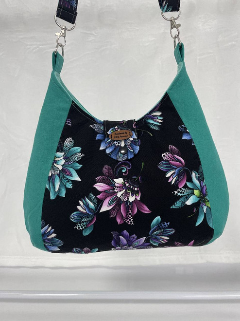 Cross Body Bags / HB-CB-1: Black (Teal Flowers)