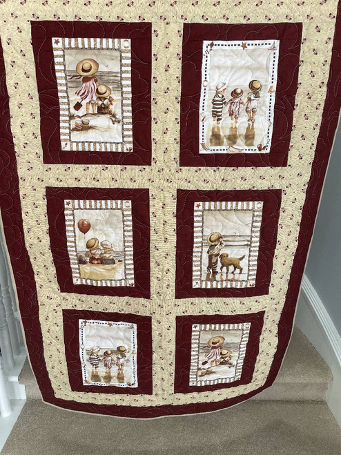 Laps and Throws / Q-LT-17: Kids on the Beach - 6 Panel (Brown and Burgundy)