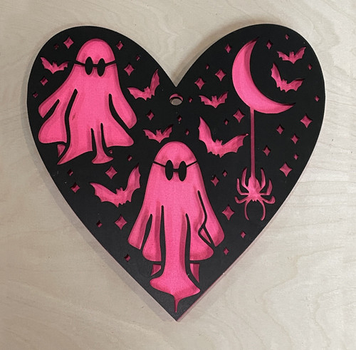Wall Art - Halloween / SH-HWA-61: Ghosts in a Heart (Black / Fuchsia)