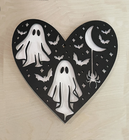 Wall Art - Halloween / SH-HWA-60: Ghosts in a Heart (Black / White)