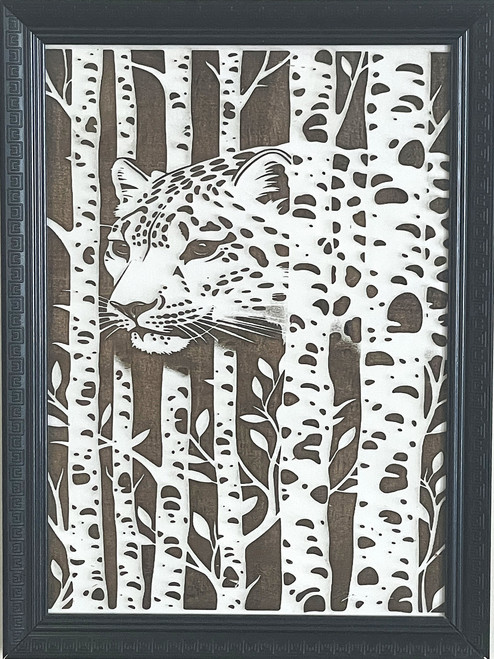 Wall Art - Words of Wisdom / HD-WAWI-315: Engraved Image: Tree Scene - Leopard - 8 x 10 Laser Engraved Picture with Black Frame