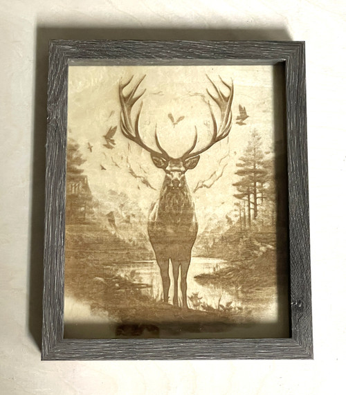 Wall Art - Words of Wisdom / HD-WAWI-400: Engraved Image: Reindeer - 8 x 10 Engraving - Black Frame