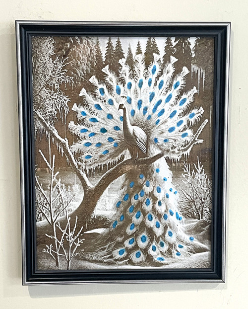 Wall Art - Words of Wisdom / HD-WAWI-8013: Engraved Image: Peacock (Blue) - 8 x 11 Engraving - Black Frame