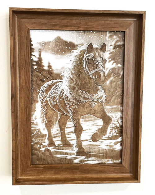 Wall Art - Words of Wisdom / HD-WAWI-8016: Engraved Image: Horse - 8 x 11 Engraving - Brown Frame