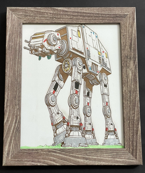 Wall Art - Words of Wisdom / HD-WAWI-9004: Engraved Image: Star Wars Imperial Walker - 8 x 11 Engraving - Brown Frame