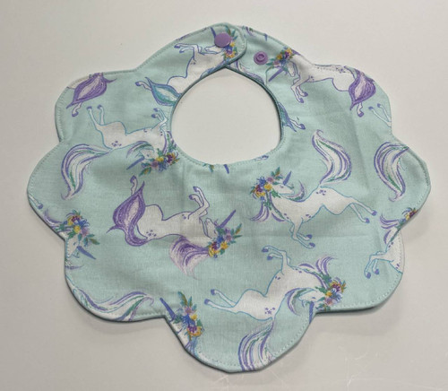 Baby Bibs - Scallop Edge / BI-BS-2: Unicorn (Light Blue) - Scallop Edge