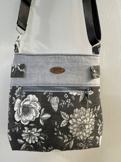 Cross Body Bags / HB-CB-23: Grey Flowers (Grey Top)