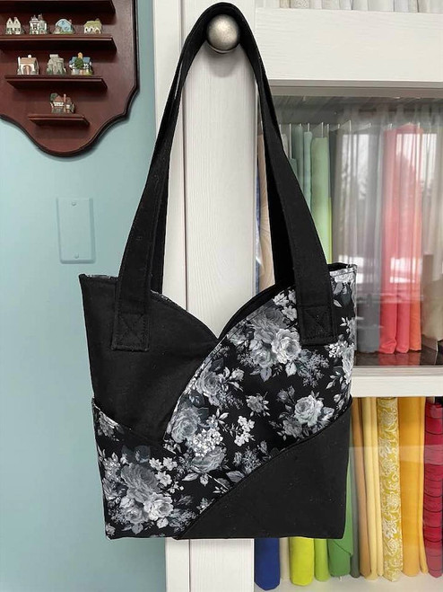 Purses / HB-P-3: Black and Grey Flowers - Half Circle