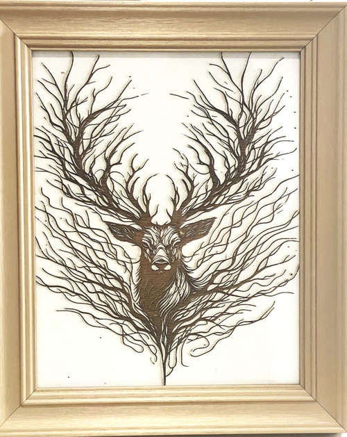 Wall Art - Words of Wisdom / HD-WAWI-314: Engraved Image: Tree Scene - Wolf - Laser Engraved Picture with Black Frame