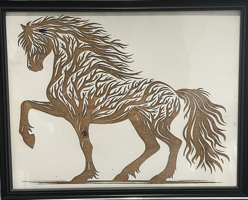 Wall Art - Words of Wisdom / HD-WAWI-316: Engraved Image: Tree Scene - Stallion - Laser Engraved Picture with Black Frame