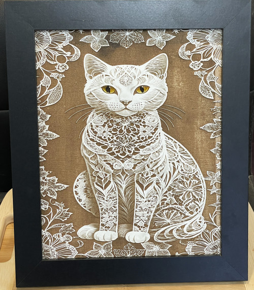Wall Art - Words of Wisdom / HD-WAWI-8010: Engraved Image: Cat - Crochet Design - 8 x 11 Engraving - Black Frame