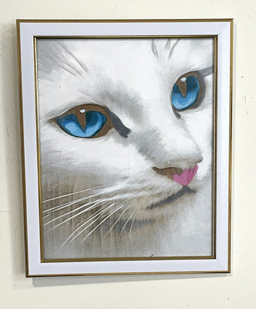 Wall Art - Words of Wisdom / HD-WAWI-8021: Engraved Image: White Cat - 8 x 11 Engraving - Silver Frame